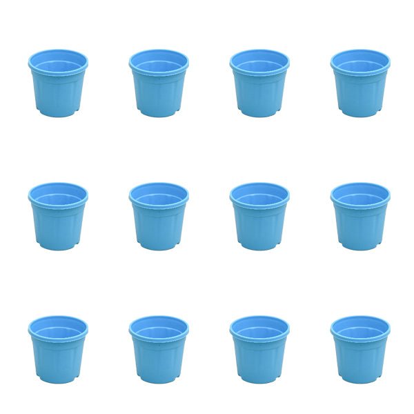 4 inch (10 cm) Grower Round Plastic Pot (Set of 12)(Sky Blue)(Without Plate)