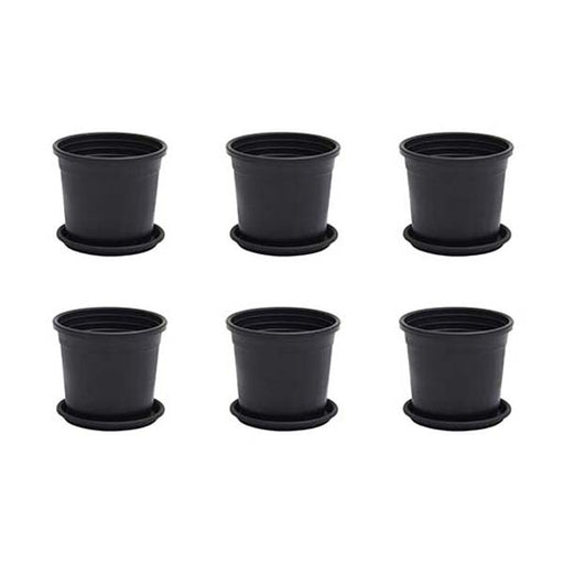 4 inch (10 cm) Grower Round Plastic Pot (Set fo 6)(Black)(With Plate)