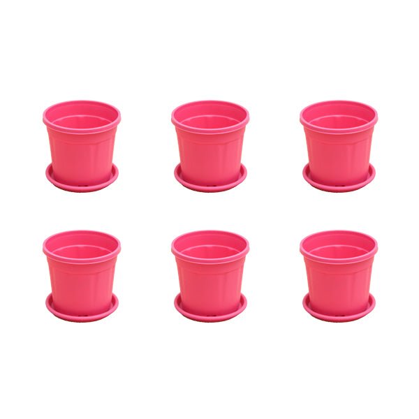 4 inch (10 cm) Grower Round Plastic Pot (Set fo 6)(Dark Pink)(With Plate)