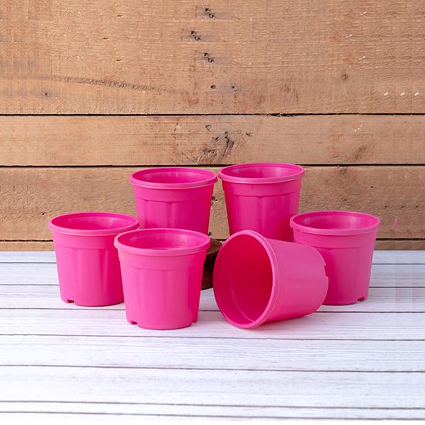 4 inch (10 cm) Grower Round Plastic Pot (Set fo 6)(Dark Pink)(Without Plate)