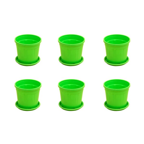 4 inch (10 cm) Grower Round Plastic Pot (Set fo 6)(Green)(With Plate)