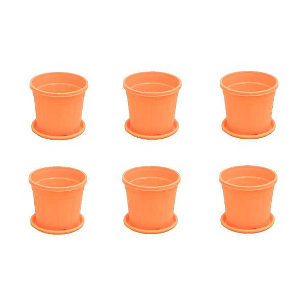 4 inch (10 cm) Grower Round Plastic Pot (Set fo 6)(Orange)(With Plate)