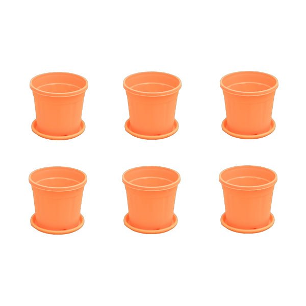 4 inch (10 cm) Grower Round Plastic Pot (Set fo 6)(Orange)(With Plate)