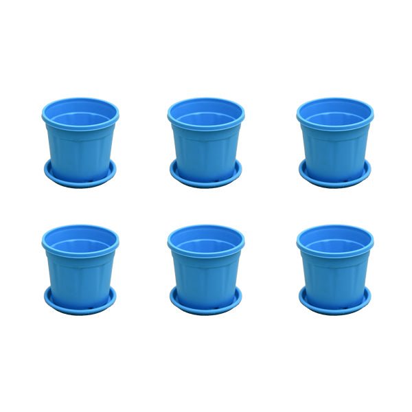 4 inch (10 cm) Grower Round Plastic Pot (Set fo 6)(Sky Blue)(With Plate)
