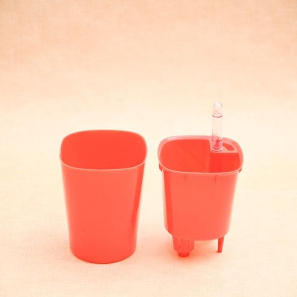 4 inch (10 cm) gw 03 self watering round plastic planter (red) (set of 3) 