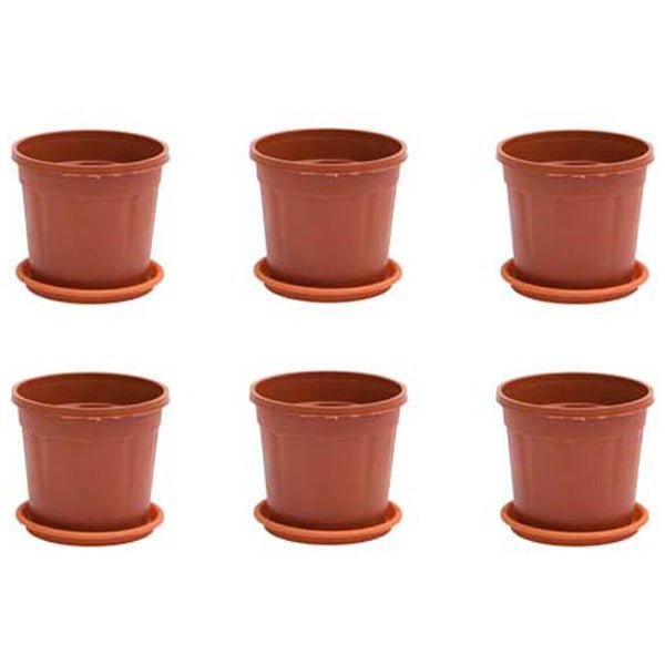 5 inch (13 cm) Grower Round Plastic Pot (Set fo 6)(Terracota)(With Plate)