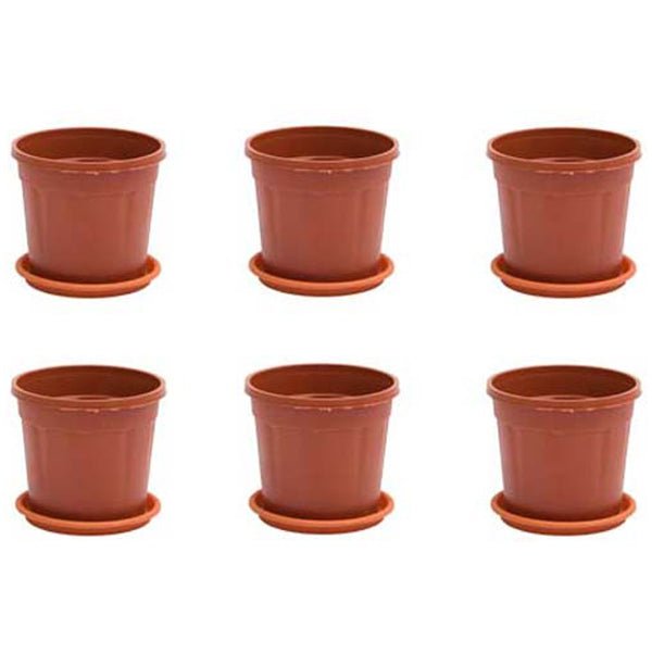 5 inch (13 cm) Grower Round Plastic Pot (Set fo 6)(Terracota)(With Plate)