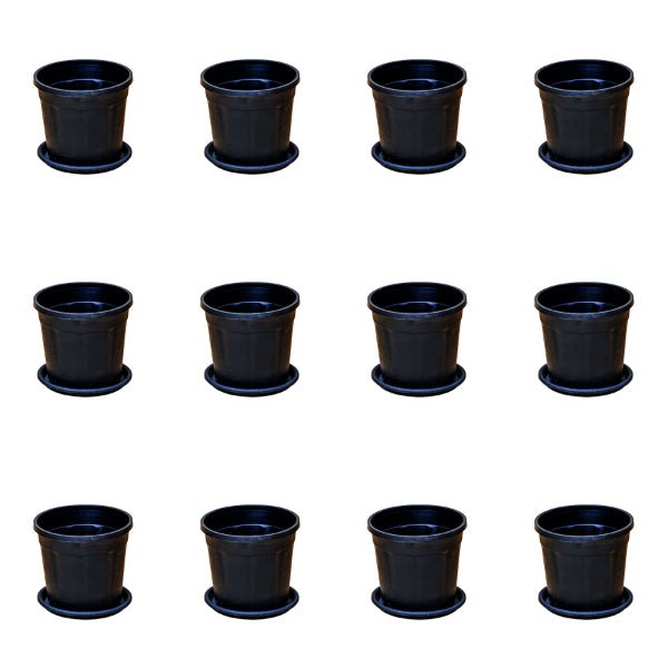 5 inch (13 cm) Grower Round Plastic Pot (Set of 12)(Black)(With Plate)