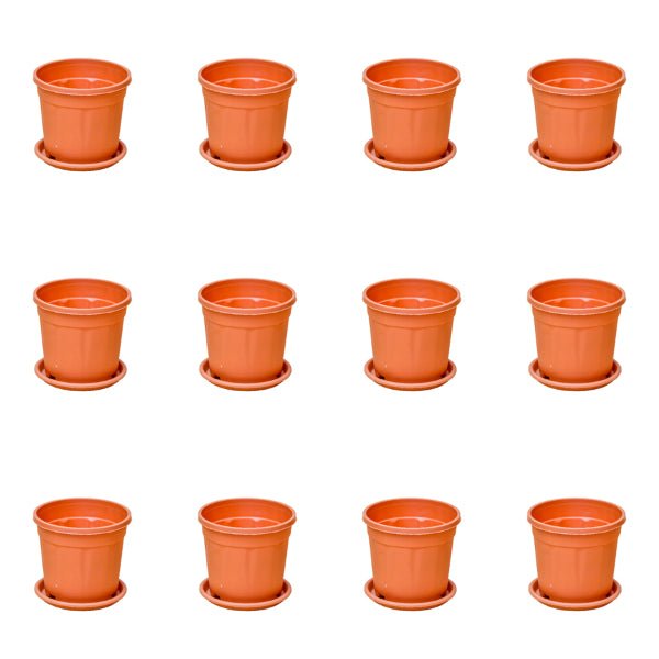 5 inch (13 cm) Grower Round Plastic Pot (Set of 12)(Terracota)(With Plate)