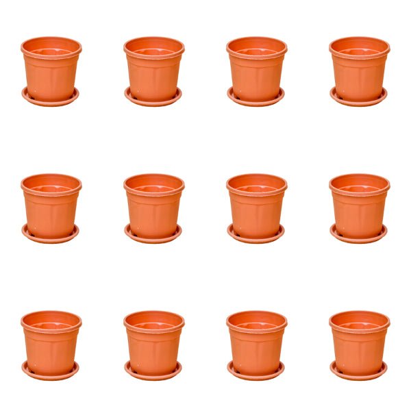 5 inch (13 cm) Grower Round Plastic Pot (Set of 12)(Terracota)(With Plate)