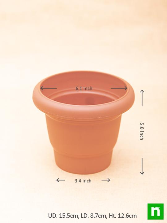 6.1 inch (15 cm) green no. 5 round plastic planter (terracotta color) (set of 6) 