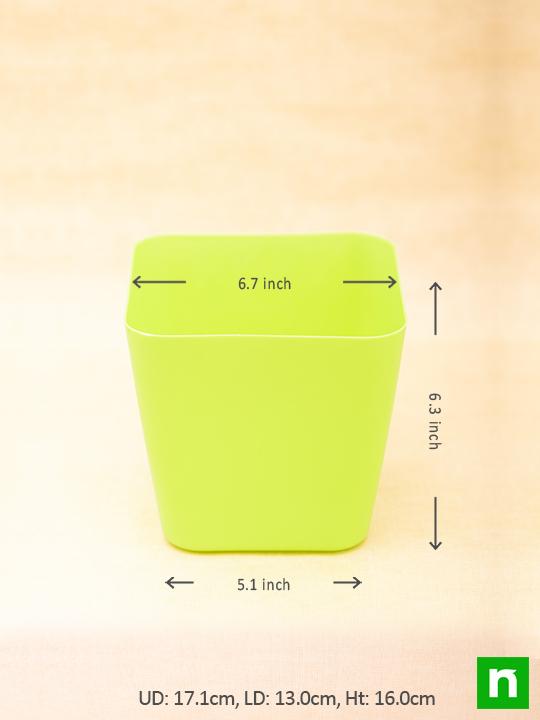 6.7 inch (17 cm) square plastic planter with rounded edges (green) (set of 3) 