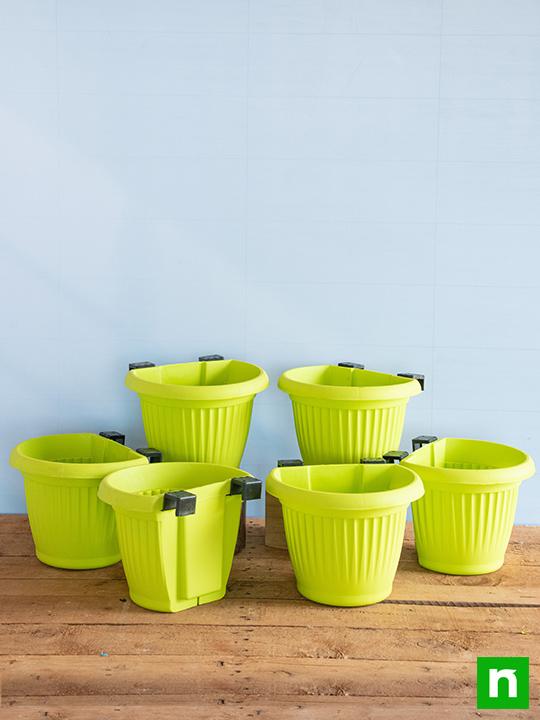 7.9 inch (20 cm) bello railing d shape plastic planter (lime yellow) (set of 6) 