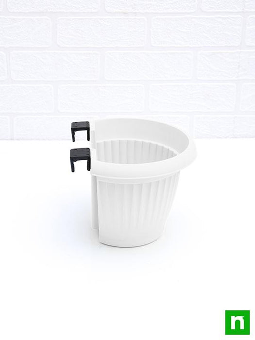 7.9 inch (20 cm) bello railing d shape plastic planter (white) (set of 6) 
