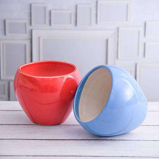 5.7 inch (14 cm) apple round ceramic pots - pack of 2