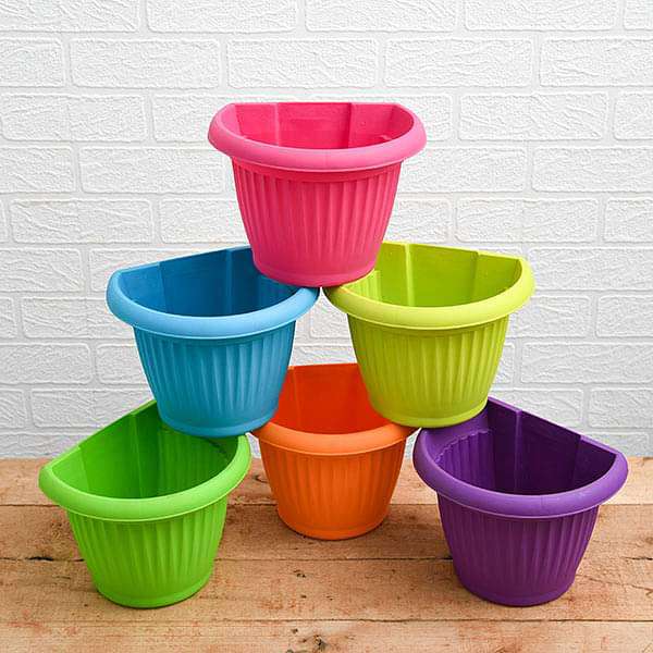 7.9 inch (20 cm) bello wall mounted d shape plastic planters (mix color) - pack of 6