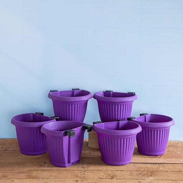 7.9 inch (20 cm) bello railing d shape plastic planter (violet) (set of 6) 