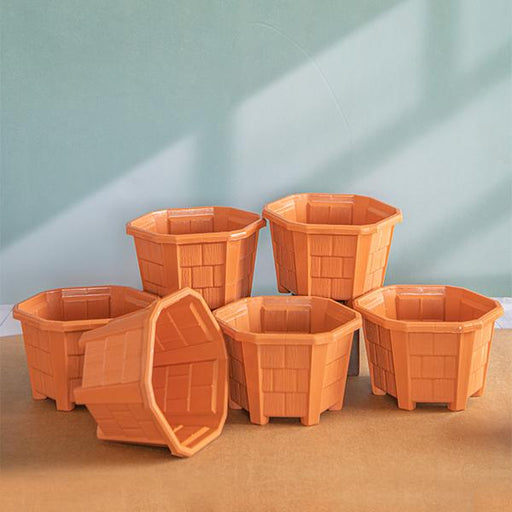 8.1 inch (21 cm) hexa no. 3 plastic planter (terracotta color) (set of 6) 