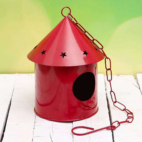 round metal birdhouse (red) 