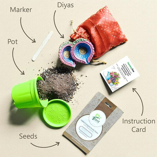 gardening made easy with flower gardening kit and decorative clay diya gift pack 
