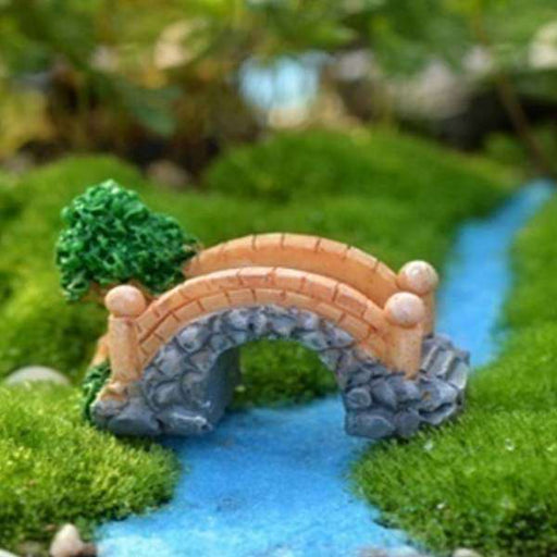 bridge with tree plastic miniature garden toy (grey - 1 piece