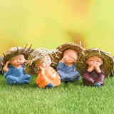 Cute monks plastic miniature garden toys (Big, Hay Hat, Matt Finish) - 4 pieces