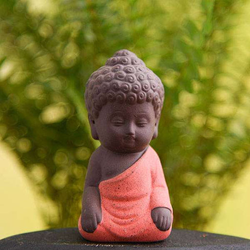 meditating buddha ceramic miniature garden toy (orange - 1 piece