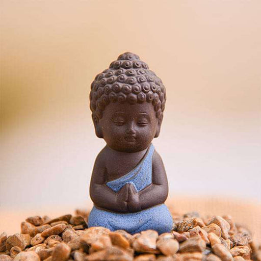 praying buddha ceramic miniature garden toy (blue - 1 piece