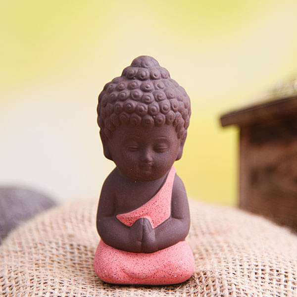 praying buddha ceramic miniature garden toy (orange - 1 piece