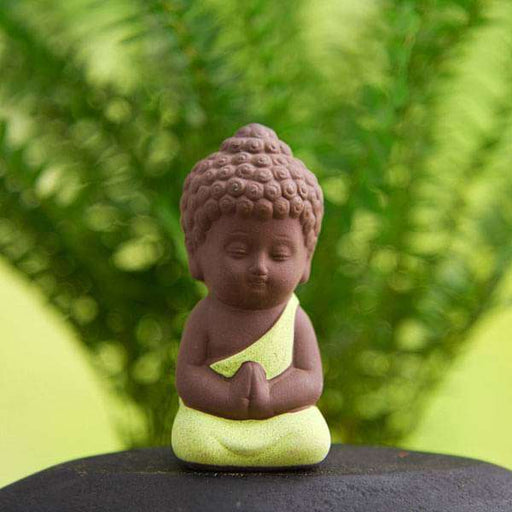praying buddha ceramic miniature garden toy (parrot green - 1 piece