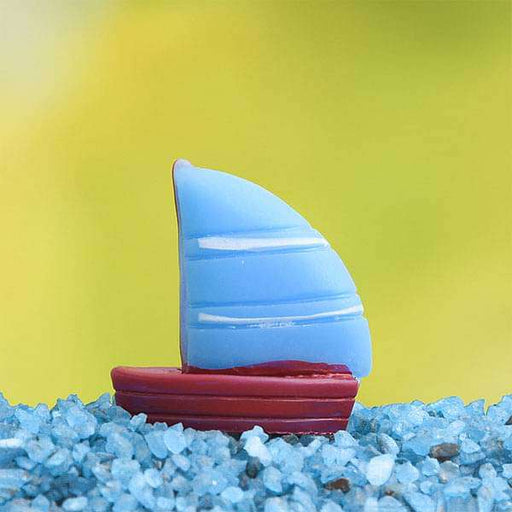 sailboat plastic miniature garden toy (blue) - 1 piece
