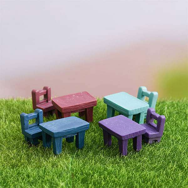 table and chair sets plastic miniature garden toys - 4 pairs