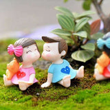 Toddler couple plastic miniature garden toys (Pink, Blue) - 1 Set