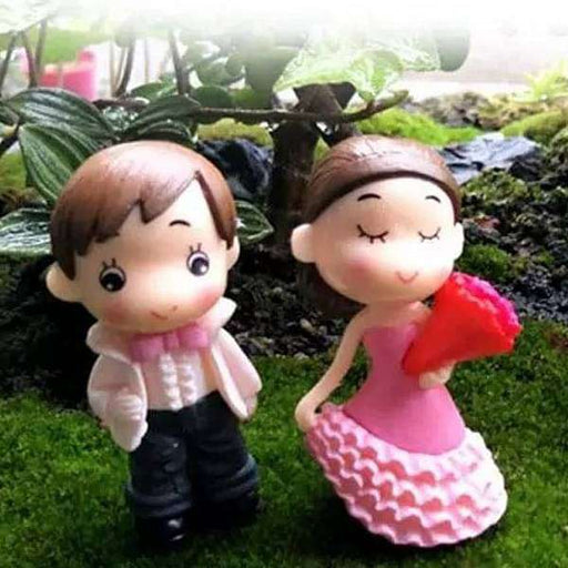 wedding couple plastic miniature garden toys (pink gown) - 1 pair