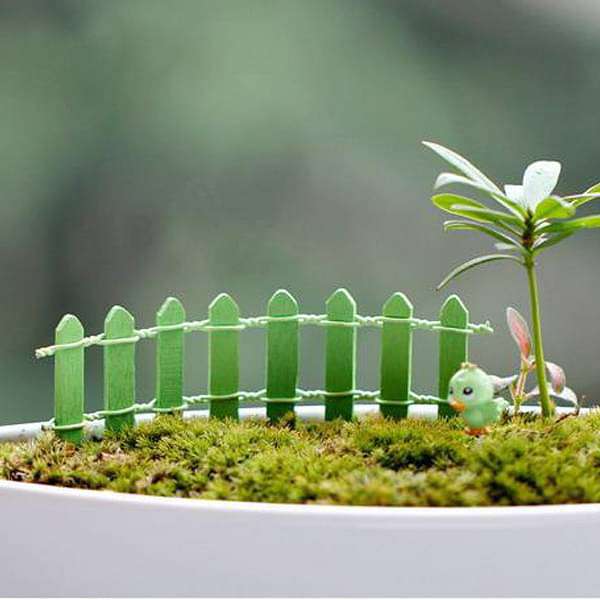 wooden fence miniature garden toys (green) - 4 pieces