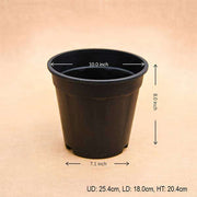 10 inch (25 cm) grower round plastic pot (black) (set of 6) 