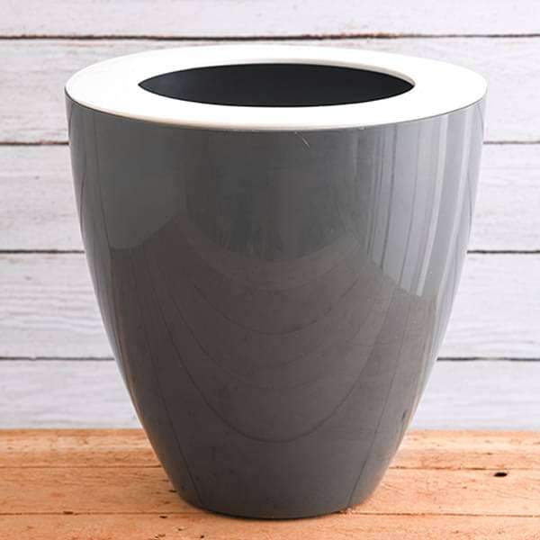 12 inch (30 cm) convex round plastic planter (grey) 