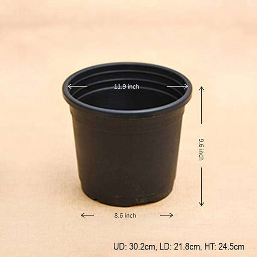 12 inch (30 cm) grower round plastic pot (black) (set of 3) 