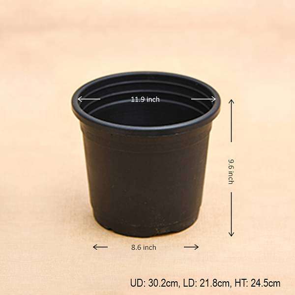 12 inch (30 cm) grower round plastic pot (black) (set of 3) 