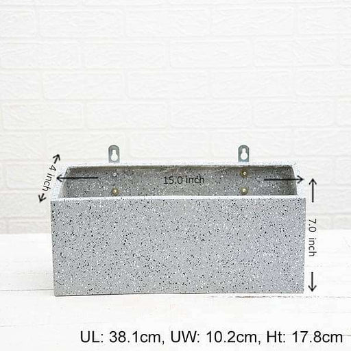 15 inch (38 cm) sml - 010 stone finish wall mounted rectangle fiberglass planter (grey)