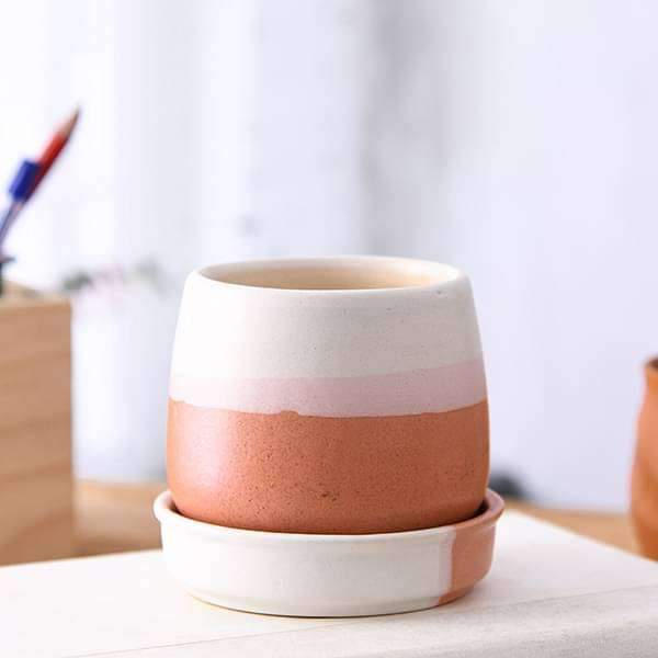 2.8 inch (7 cm) cp009 jar shape round ceramic pot with plate (white 