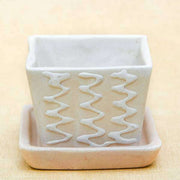 3.1 inch (8 cm) cp007 embossed square cone ceramic pot with plate (beige) (set of 2) 