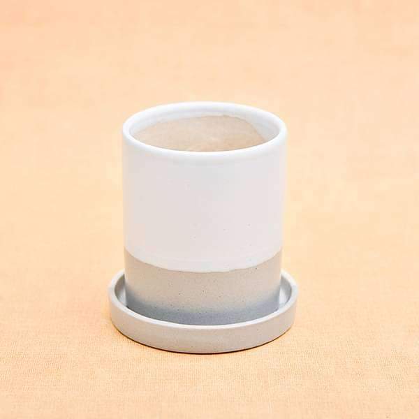 3.1 inch (8 cm) cp043 cylindrical ceramic pot with plate (white 