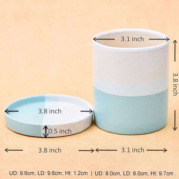 3.1 inch (8 cm) cp044 cylindrical ceramic pot with plate (white 