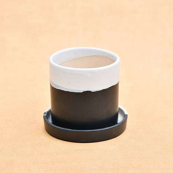 3.1 inch (8 cm) cp045 cylindrical ceramic pot with plate (white 