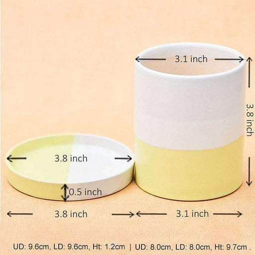 3.1 inch (8 cm) cp046 cylindrical ceramic pot with plate (white 