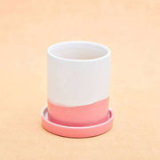 3.1 inch (8 cm) cp047 cylindrical ceramic pot with plate (white 