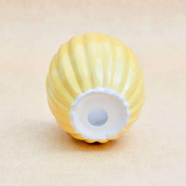 3.1 inch (8 cm) vertical ridges pattern round ceramic pot (yellow) (set of 2) 