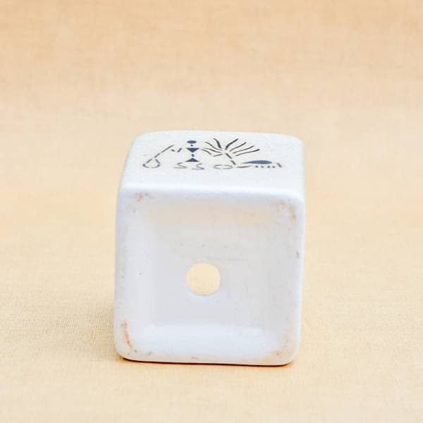3.5 inch (9 cm) warli painting marble finish square box ceramic pot (light brown) (set of 2) 