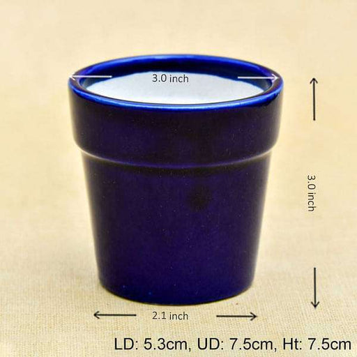 3 inch (8 cm) round ceramic pot with rim (navy blue) (set of 3) 